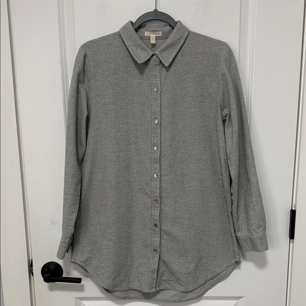 Eileen Fisher Organic Cotton Gray Lightweight Button Down Shacket Womens size S